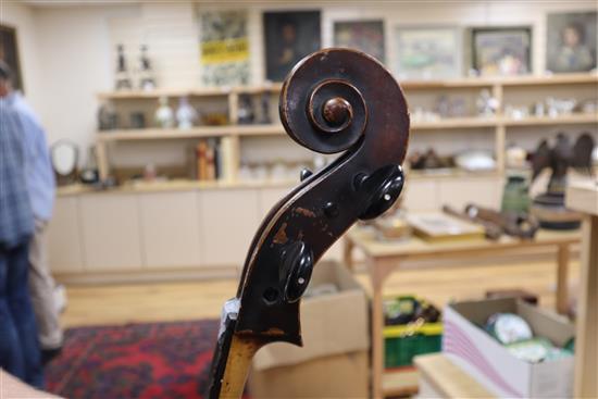 A 19th century cello with two-piece back and bow